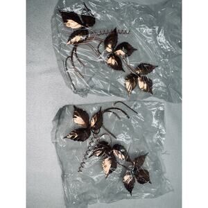 Pair Autumn Ivy Leaf Metal Wall Art Sculpture Wall Hanging 11" Coppery NEW